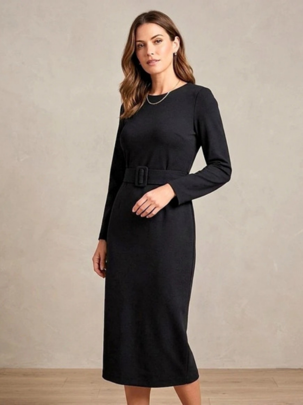 Ricki's Belted Midi Sheath Work Dress in Black Size 4 Like New